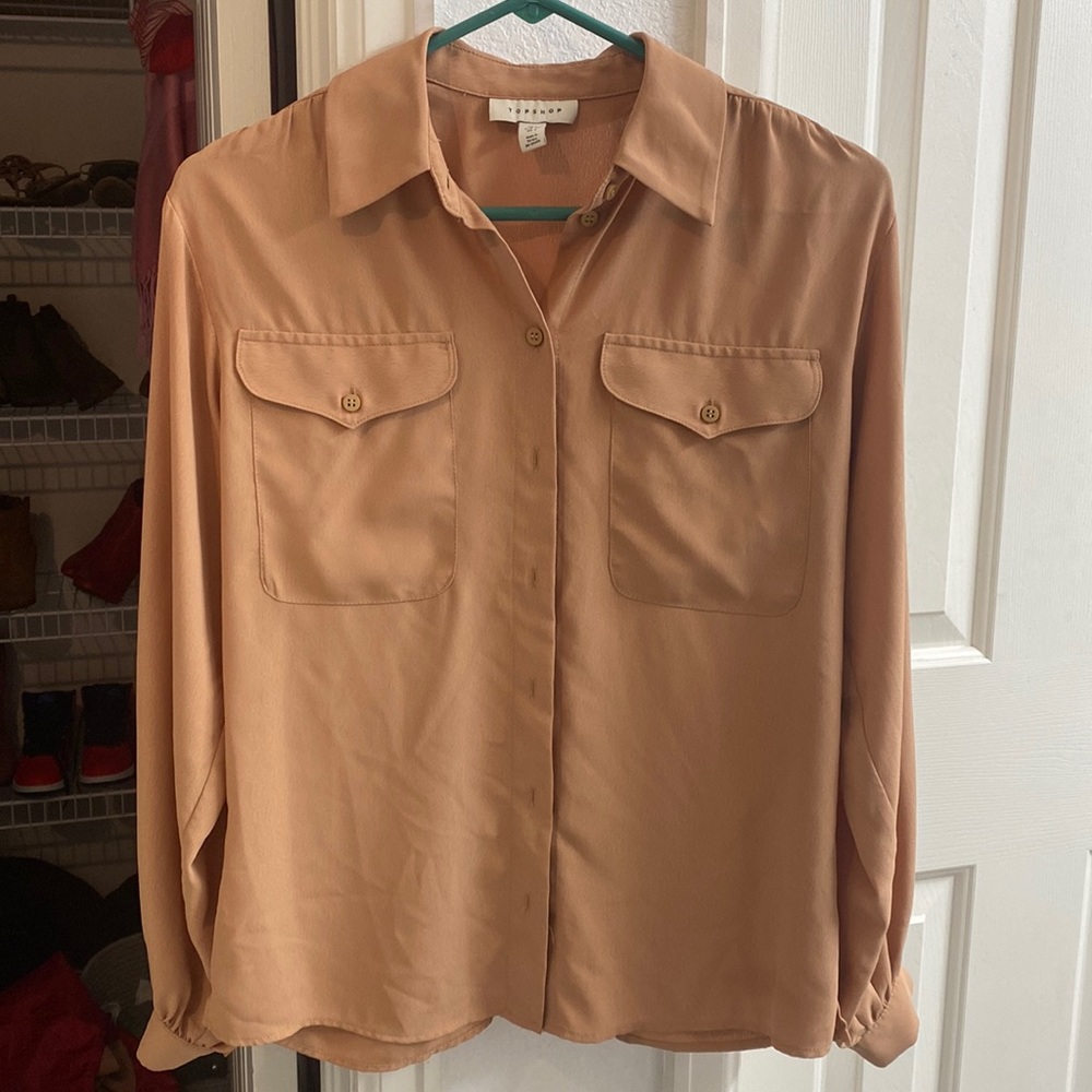 Top Shop blush button-up blouse US 2